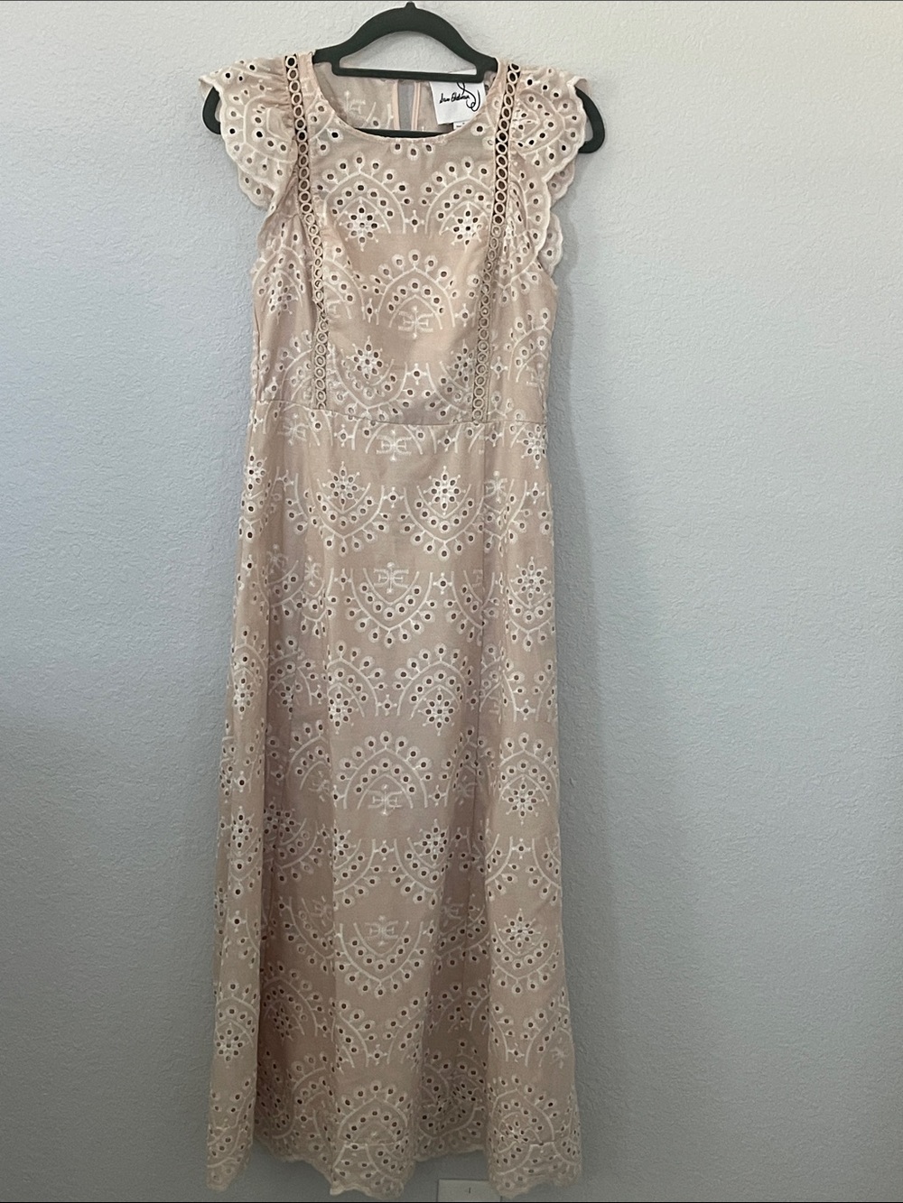 Sam Edelman Size 4 Eyelet Embroidered Maxi Dress Blush Flutter Sleeve